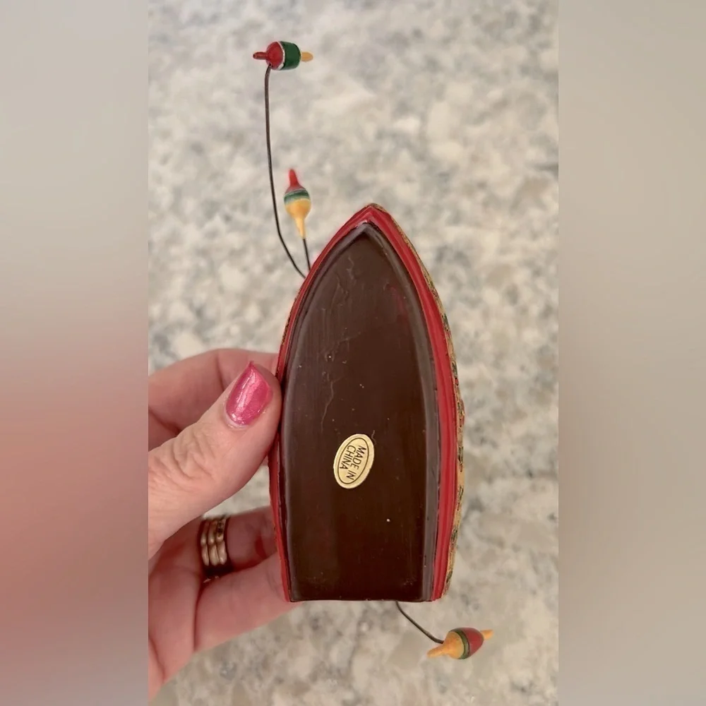 Fishing Grizzly Bear in Row Boat Christmas Ornament